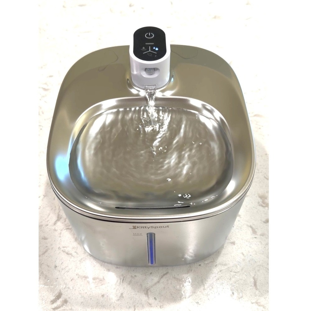 KittySpout Wireless Cat Water Fountain Stainless Steel 4L 135oz Silent Motion